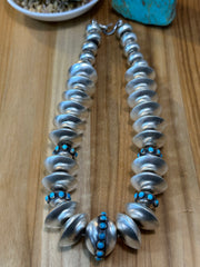 Handmade Sterling Silver Navajo Pearl Kingman Turquoise Necklace