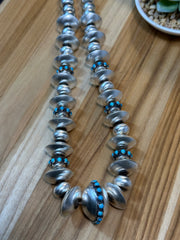 Handmade Sterling Silver Navajo Pearl and Kingman Turquoise Necklace
