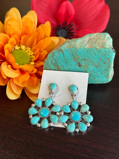 Kingman Turquoise Cluster Dangle Earrings
