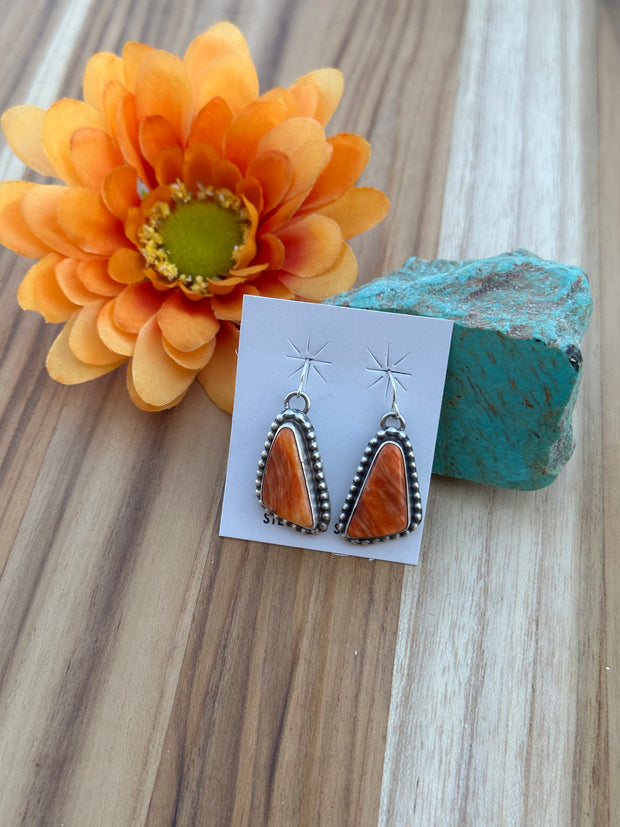 Orange Spiny 4 Stone Necklace and Earrings