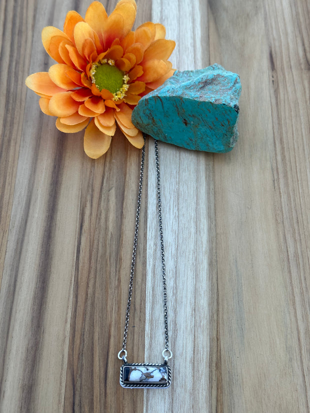 White Buffalo Bronze Bar Necklace