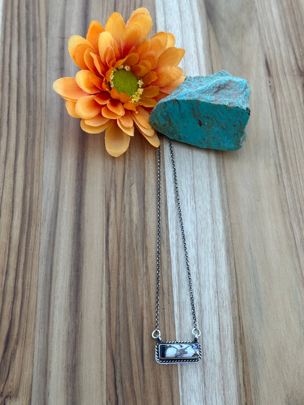 White Buffalo Bronze Bar Necklace