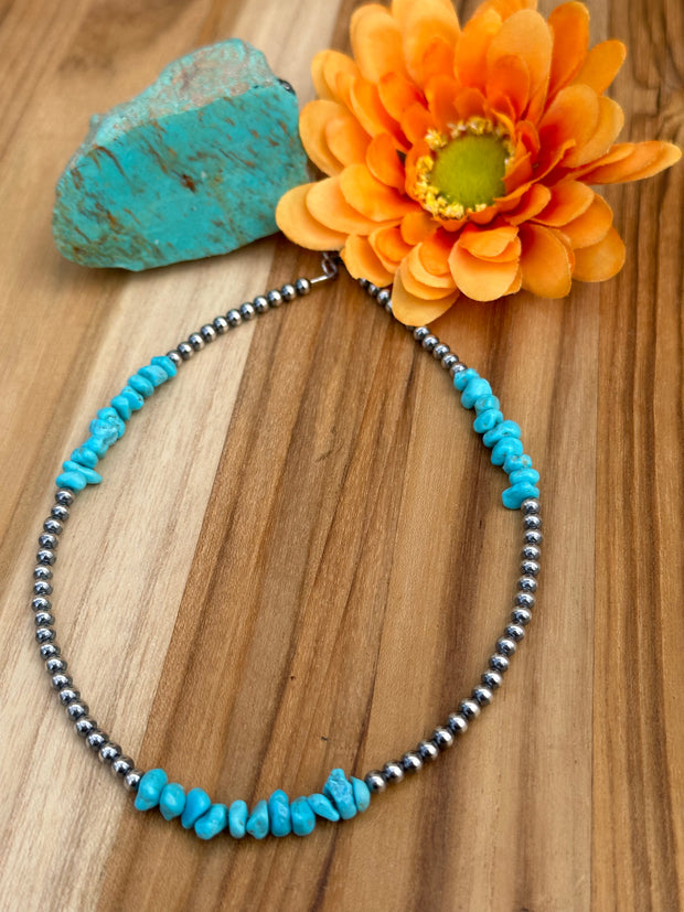 16" Navajo Style Beads and Turquoise Chip Necklace