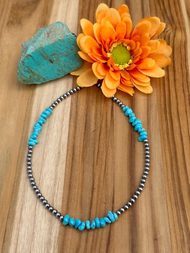 16" Navajo Style Beads and Turquoise Chip Necklace