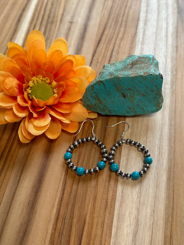 Turquoise and "Navajo Style" Pearl Earrings