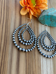 "Navajo Style" 3 Strand Pearl Earrings