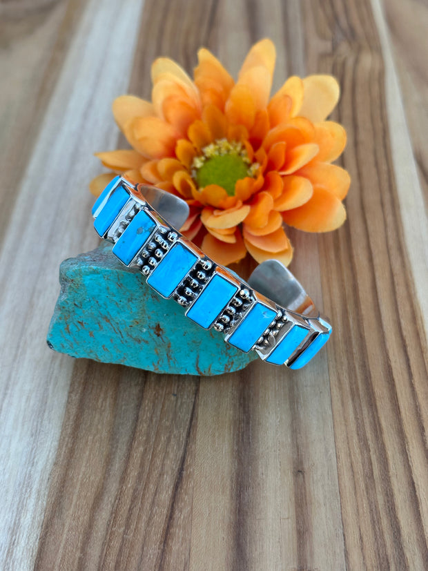 9 Stone Square Turquoise Cuff