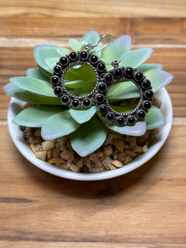 Black Onyx Hoop Dangle Earrings