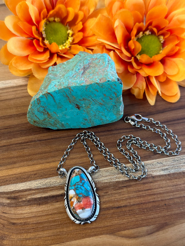Turquoise & Spiny Teardrop Necklace