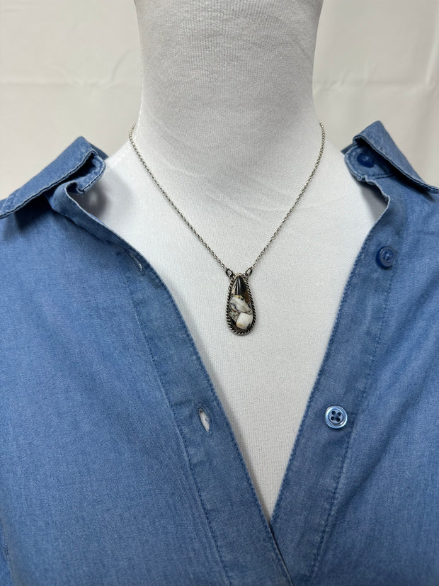White Buffalo Teardrop Necklace