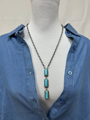 Kingman Turquoise 3 Stone Necklace