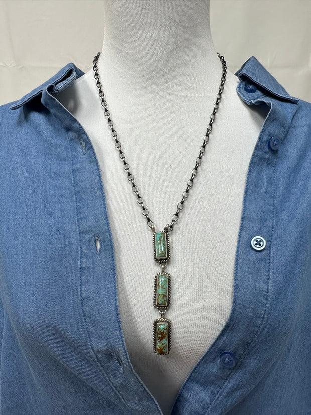 Kingman Turquoise 3 Stone Necklace