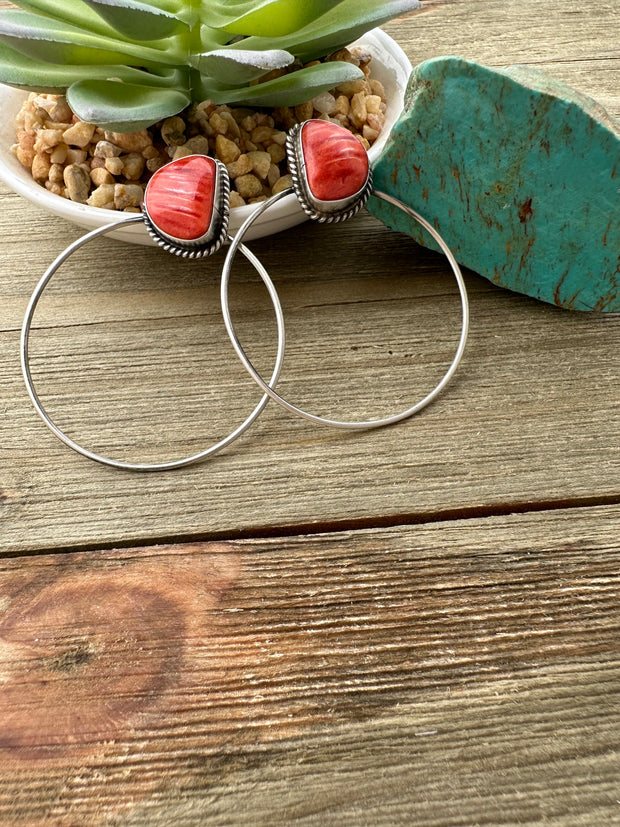 Orange Spiny Hoop Earrings