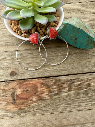 Orange Spiny Hoop Earrings