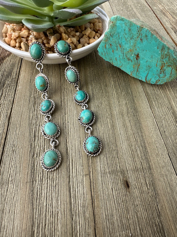 Kingman Turquoise 5 Stone Dangle Earrings