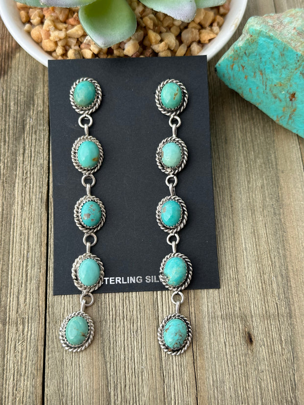Kingman Turquoise 5 Stone Dangle Earrings
