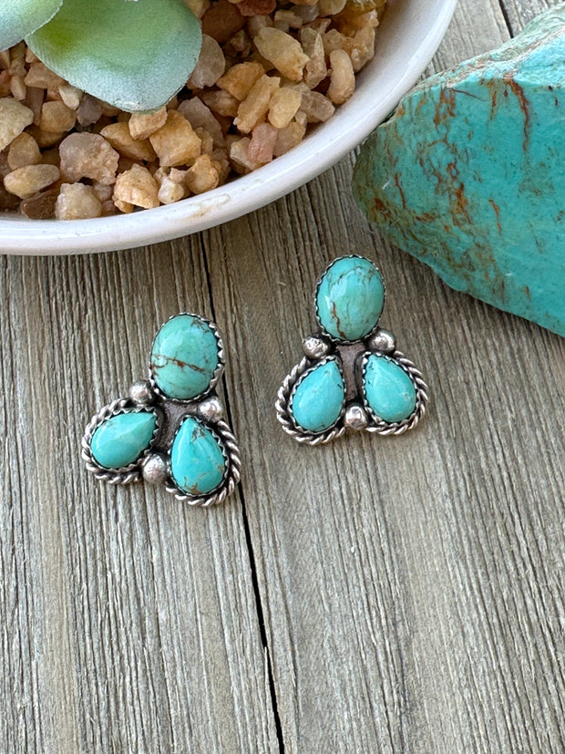 3 Stone Kingman Turquoise Earrings