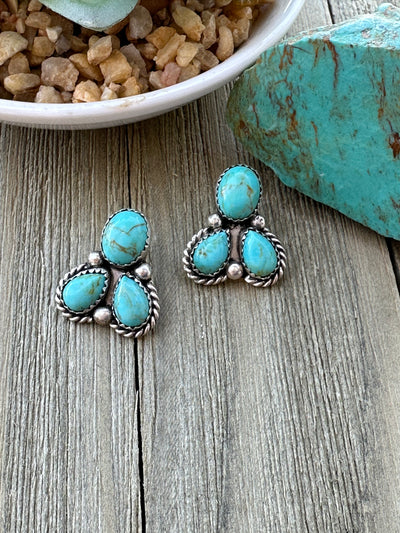 3 Stone Kingman Turquoise Earrings