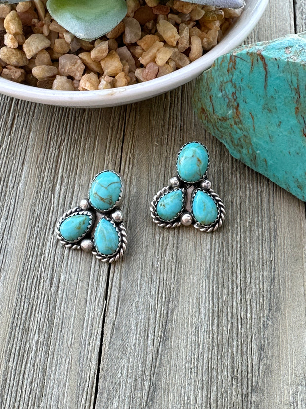 3 Stone Kingman Turquoise Earrings