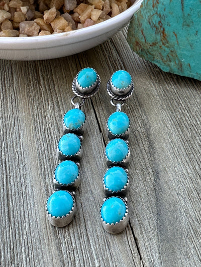 Kingman Turquoise 5 Stone Dangle Earrings