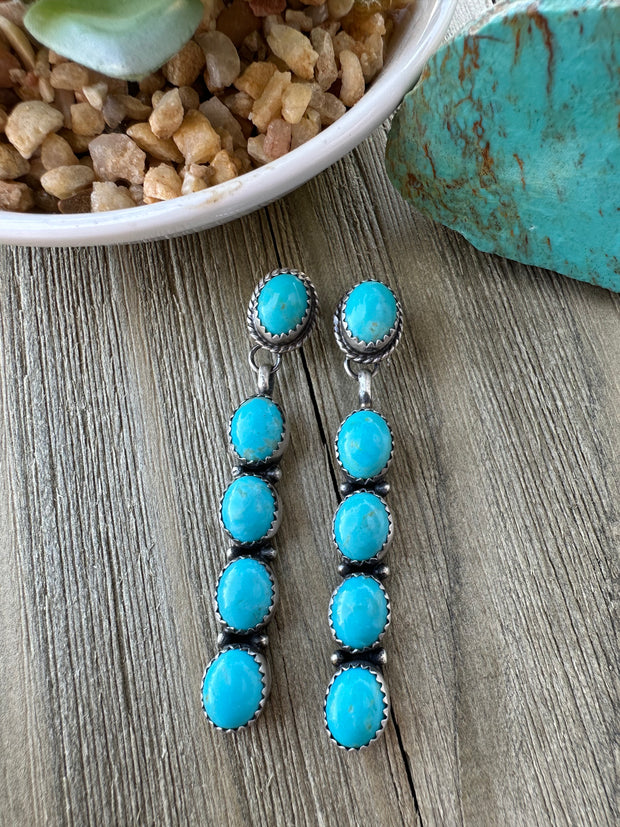 Kingman Turquoise 5 Stone Dangle Earrings
