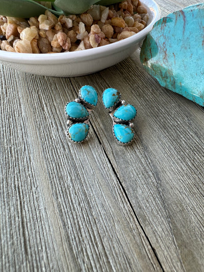 Kingman Turquoise Half Cluster Earrings