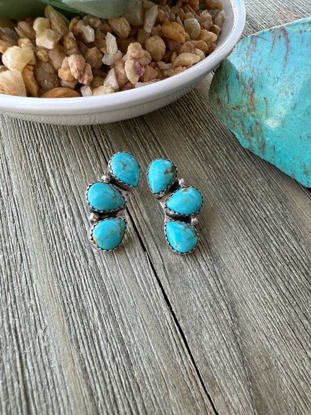 Kingman Turquoise Half Cluster Earrings