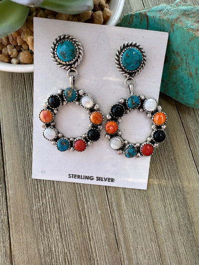 Turquoise Multi Color Cluster Dangle Earrings