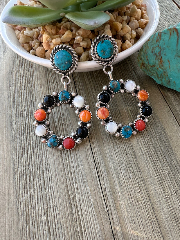 Turquoise Multi Color Cluster Dangle Earrings