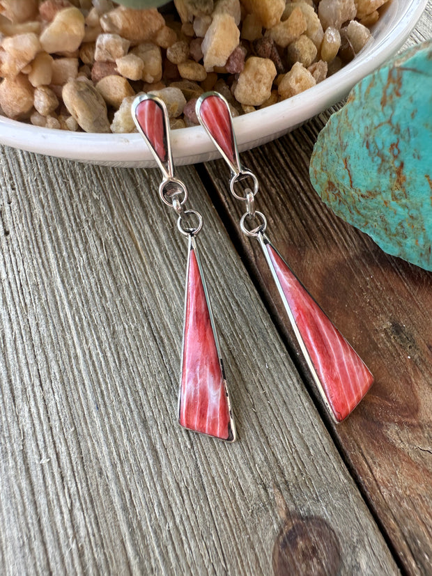 Red Spiny Dangle Earrings