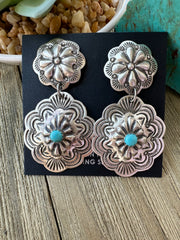 Turquoise and Sterling Silver stamp earrings