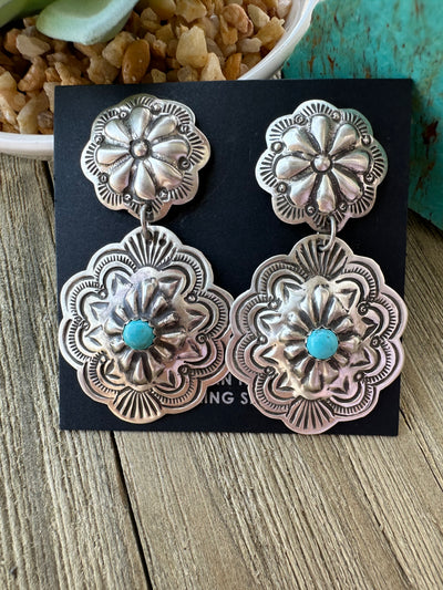 Turquoise and Sterling Silver stamp earrings