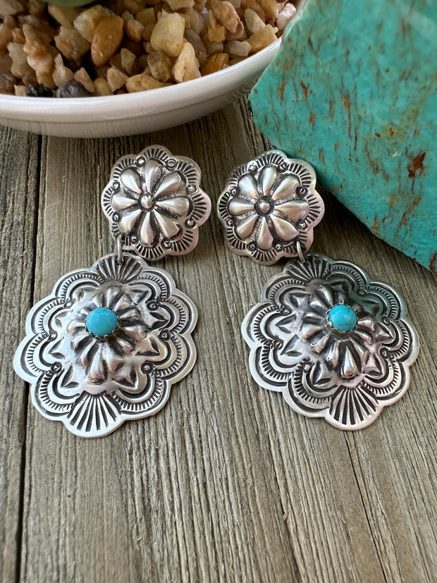 Turquoise and Sterling Silver stamp earrings