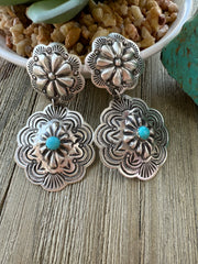Turquoise and Sterling Silver stamp earrings