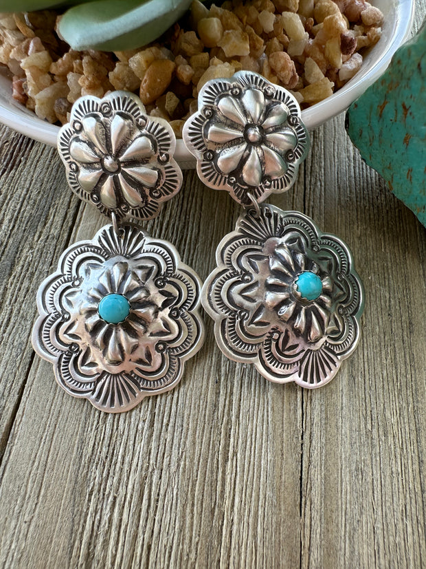 Turquoise and Sterling Silver stamp earrings