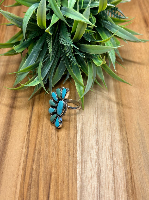 Turquoise Multi-Color Half Cluster Ring