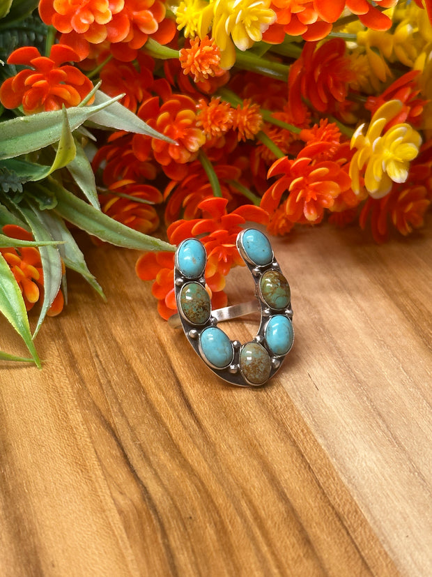 Multi-Color Kingman Horseshoe Ring