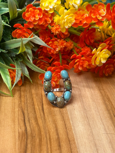 Multi-Color Kingman Horseshoe Ring