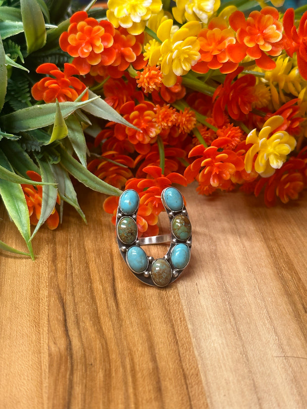 Multi-Color Kingman Horseshoe Ring