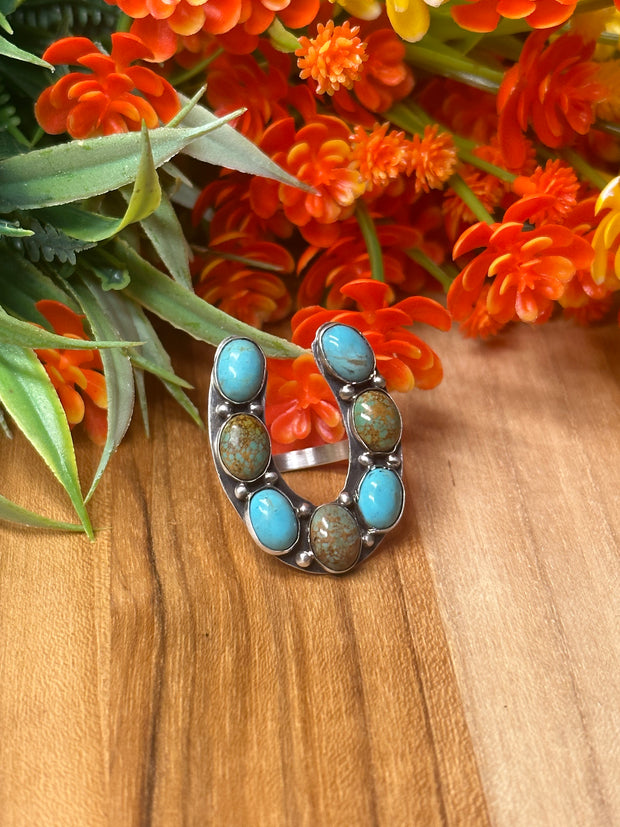 Multi-Color Kingman Horseshoe Ring