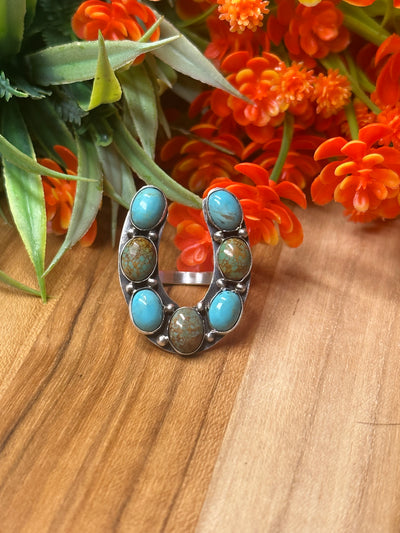 Multi-Color Kingman Horseshoe Ring
