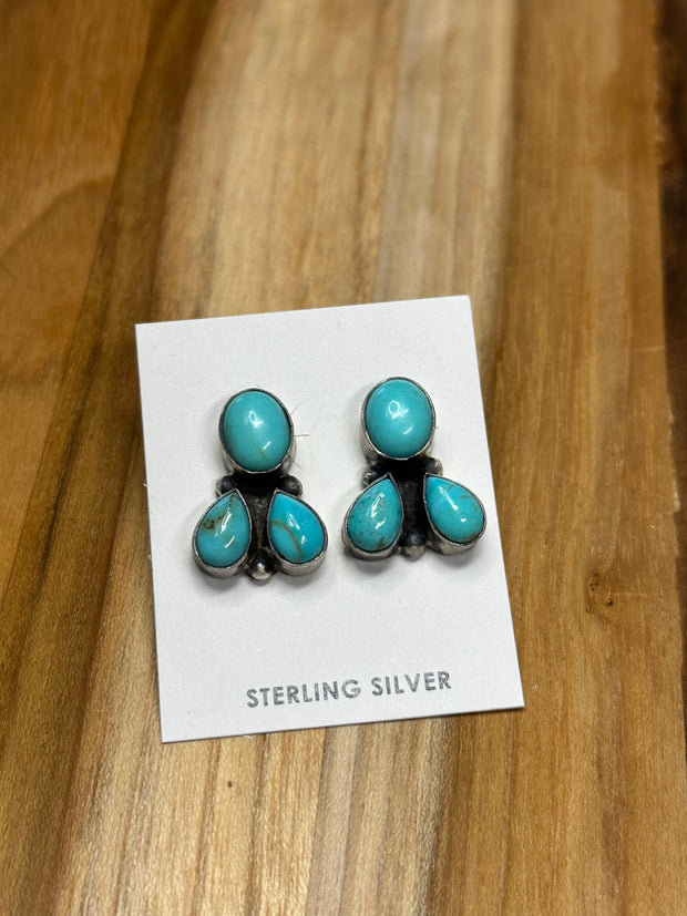 3 Stone Kingman Turquoise Earrings