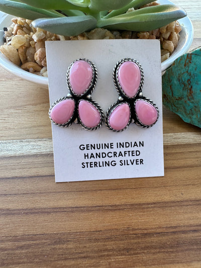 3 Stone Pink conch Earrings
