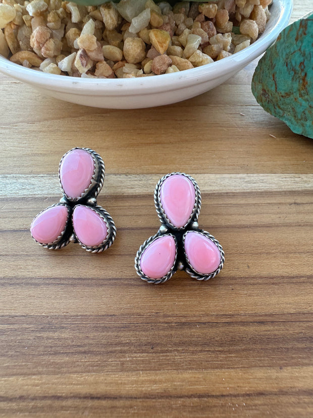 3 Stone Pink conch Earrings