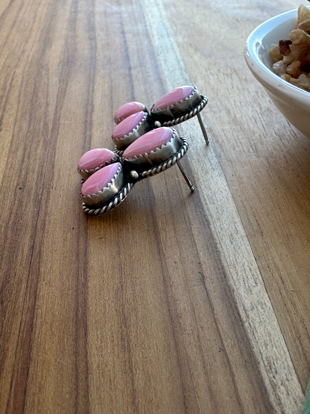 3 Stone Pink conch Earrings