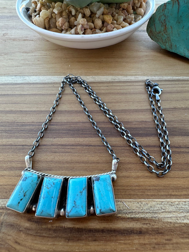 Kingman Turquoise 4 Stone Bar Necklace