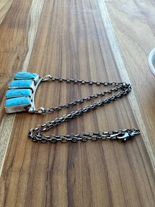 Kingman Turquoise 4 Stone Bar Necklace