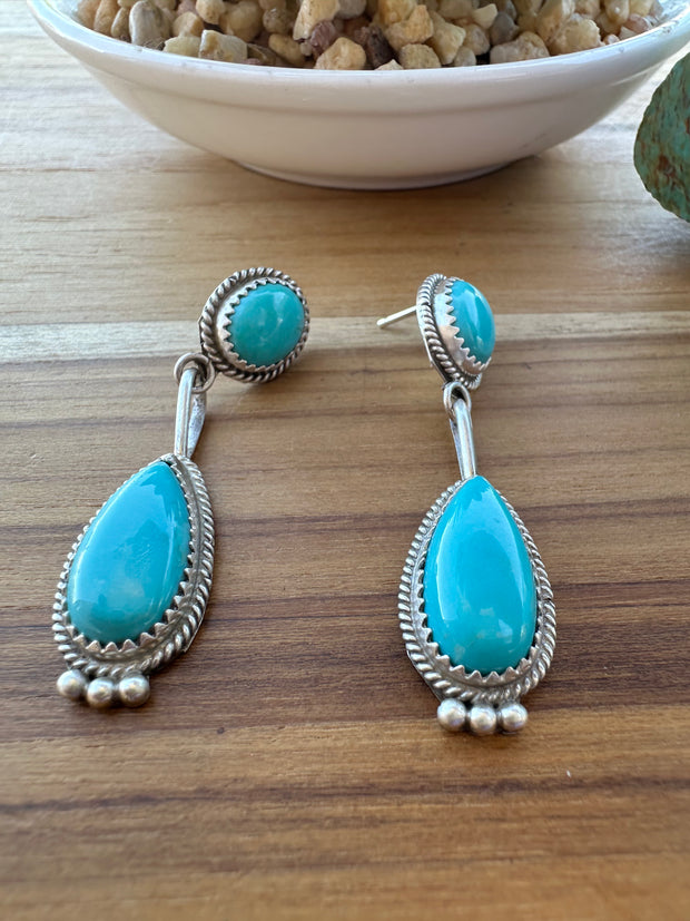 Two Stone Dangle Turquoise Earrings