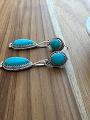 Two Stone Dangle Turquoise Earrings
