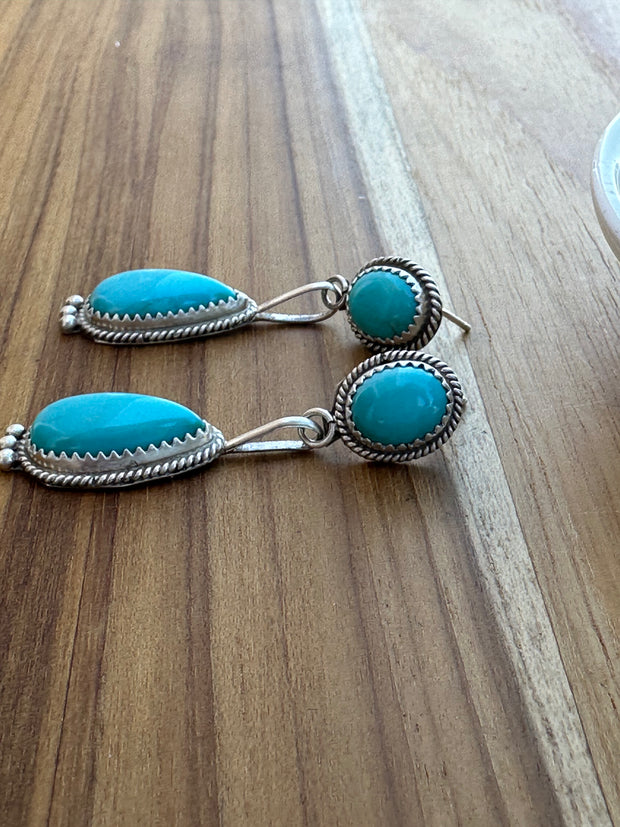 Two Stone Dangle Turquoise Earrings